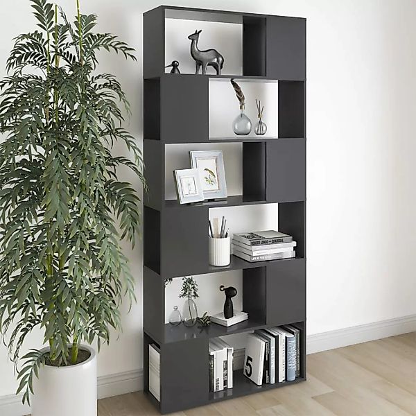Bücherregal Raumteiler Hochglanz-grau 80x24x186 Cm Spanplatte günstig online kaufen