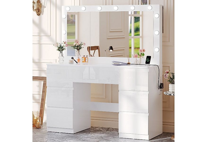 Furnicopia Schminktisch mit 7 Schubladen mit 2 Steckdosen 1 USB-Anschluss 1 günstig online kaufen