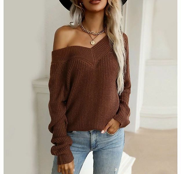 RUZU UG Strickpullover V-Ausschnitt Langarmshirt Modische Damen Pullover mi günstig online kaufen