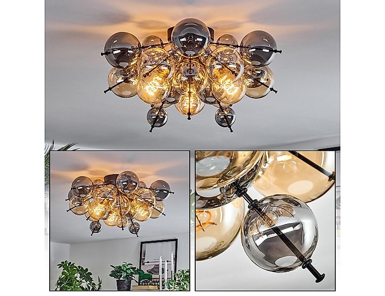 hofstein Deckenleuchte Deckenlampe aus Metall/Glas in Schwarz/Rauch-/Bernst günstig online kaufen