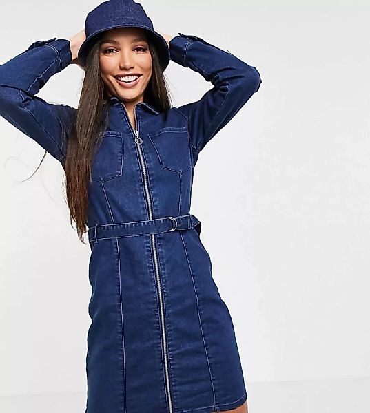 Only Tall – Mini-Jeanskleid mit durchgehendem Reißverschluss und Taillensch günstig online kaufen