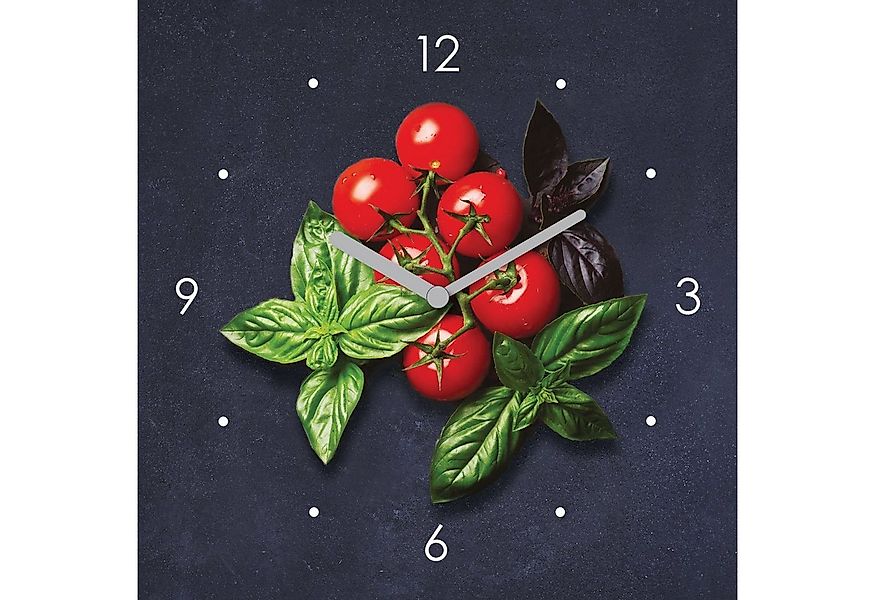 Levandeo® Wanduhr (Wanduhr Glas 20x20cm Tomate Basilikum Uhr Glasbild Küche günstig online kaufen