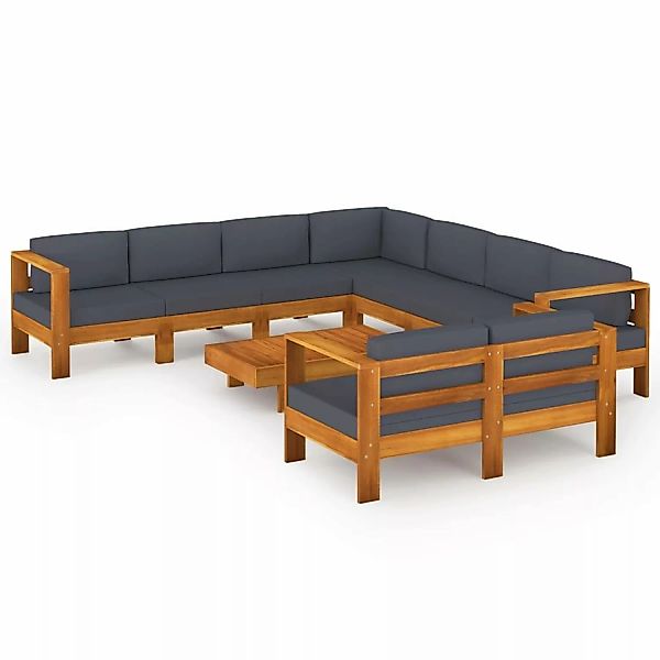 9-tlg. Garten-lounge-set Mit Dunkelgrauen Auflagen Akazienholz günstig online kaufen