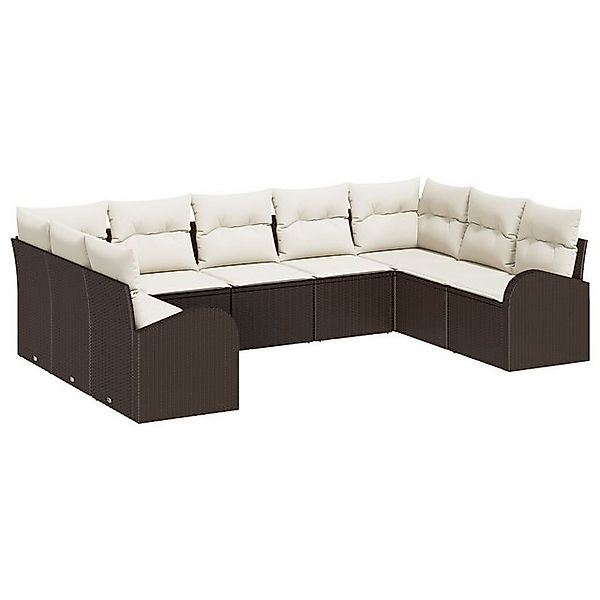 vidaXL Loungesofa 9-teilige Garten-Sofa-Garnitur mit Kissen Braun Poly Ratt günstig online kaufen