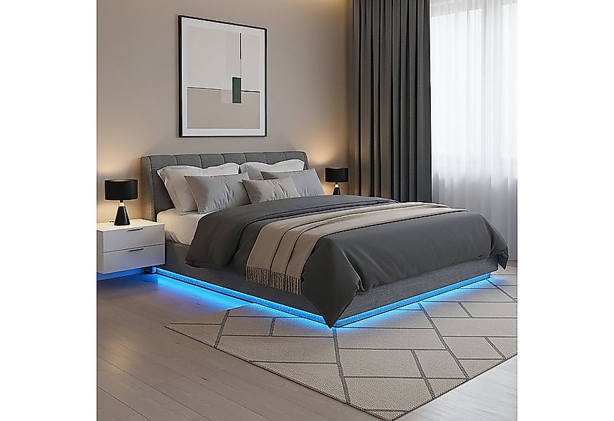 en.casa Polsterbett, »Tröstiar« mit LED-Beleuchtung Bettkasten Leinen 180x2 günstig online kaufen