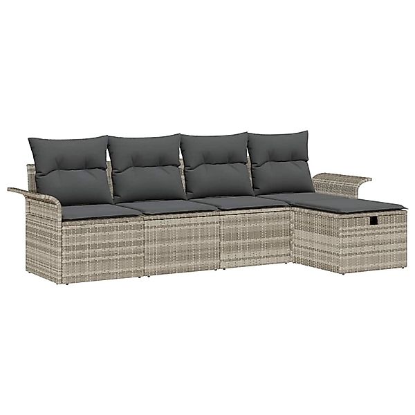 vidaXL Garten-Sofa-Set mit Kissen 5-Tlg Hellgrau Poly Rattan 3360193 günstig online kaufen