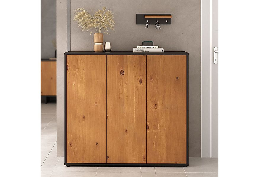 IDIMEX Schuhschrank MIRAN Schuhkommode platzsparend mit 3 Türen Schwarz/Eic günstig online kaufen