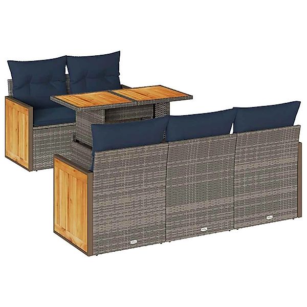 vidaXL 6-Tlg Garten-Sofagarnitur mit Kissen Grau Poly Rattan Akazie 3327666 günstig online kaufen