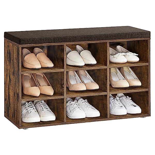 Songmics Schuhregal Custos mit Sitzfläche 9 Fächer Braun günstig online kaufen
