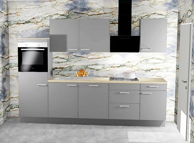 Einbauküche MANKAONYX 28 Onyxgrau - Schränke montiert/ Küchenzeile 300 cm m günstig online kaufen