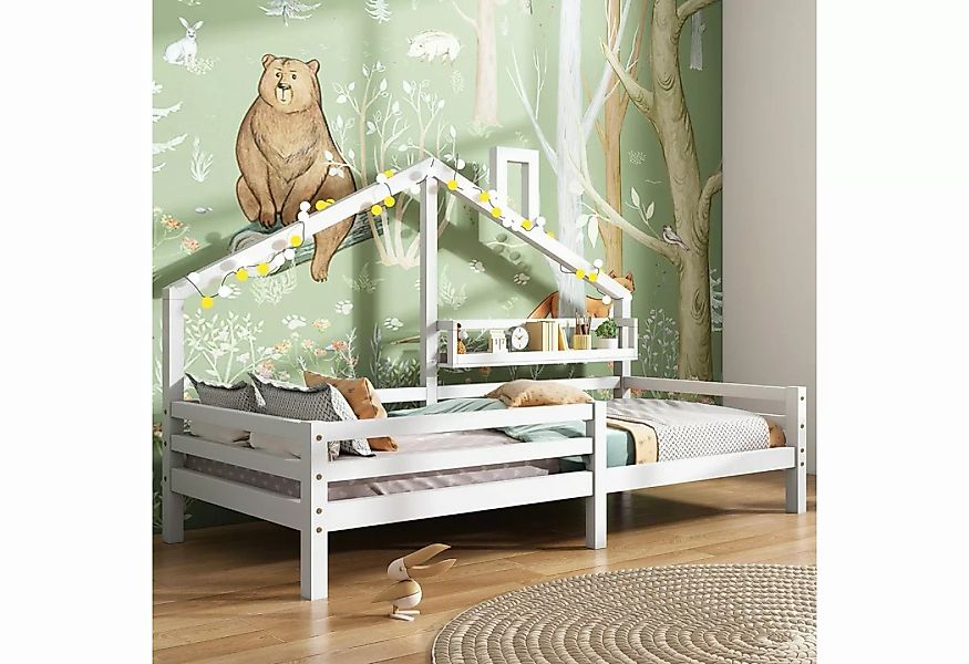 Merax Hausbett Kinderbett 90x200 cm mit Ablageregal, inkl. Rausfallschutz u günstig online kaufen