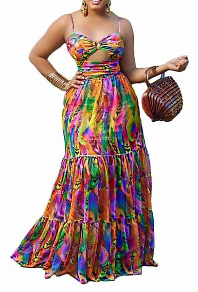 ZWY Dirndl Bedruckte Mehrfarbige Frauenkleider Halbarmlose Lange Kleider El günstig online kaufen