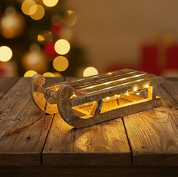 Spetebo LED Dekofigur LED Deko Holz Schlitten 30 cm - 25 LED - Timer, An / günstig online kaufen