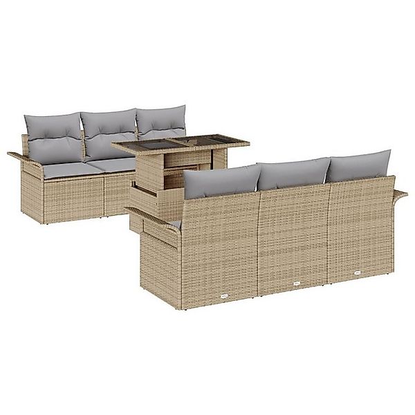 vidaXL Loungesofa 7-teiliges Garten-Sofa-Set mit Kissen Beige Poly-Rattan, günstig online kaufen