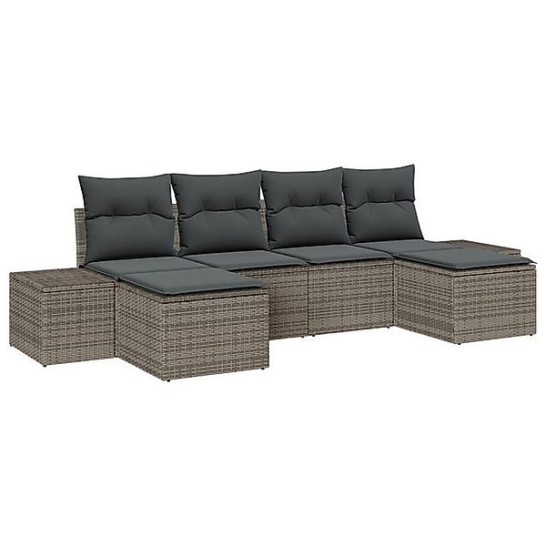 vidaXL Loungesofa 6-teiliges Garten Sofa Set mit Kissen Grau Poly Rattan, 6 günstig online kaufen