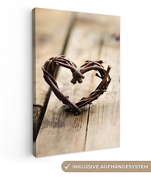 OneMillionCanvasses® Leinwandbild Herz - Holz - Natur - Äste - Braun, Fotod günstig online kaufen