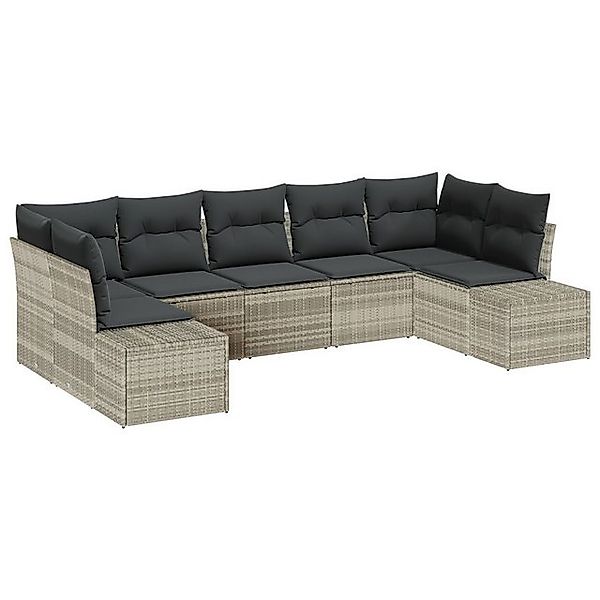 vidaXL Loungesofa 7-teiliges Garten-Sofa-Set mit Kissen in hellgrau Poly-Ra günstig online kaufen