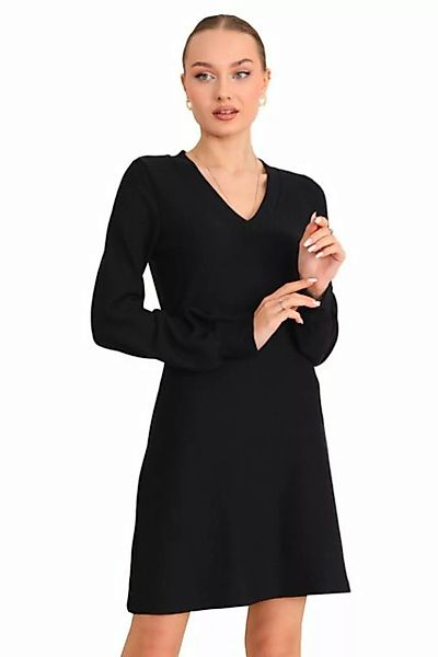 Bongual Midikleid A-Linien-Kleid V-Ausschnitt mit Rippstruktur günstig online kaufen