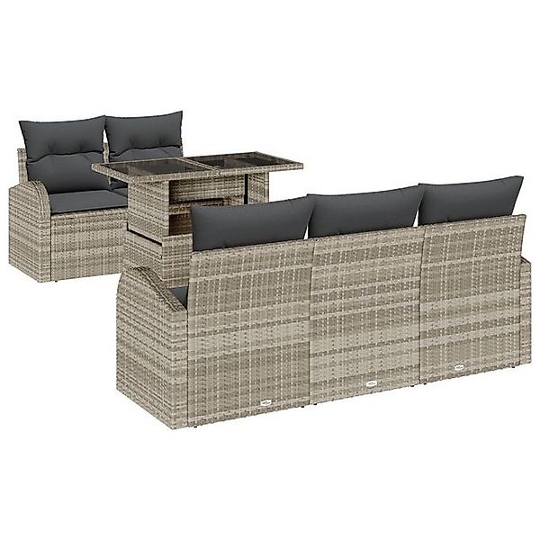 vidaXL Loungesofa 6-tlg. Garten-Sofagarnitur mit Kissen Hellgrau Poly Ratta günstig online kaufen