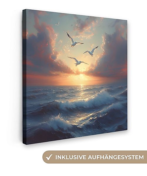 OneMillionCanvasses® Leinwandbild Möwen - Sonnenuntergang - günstig online kaufen