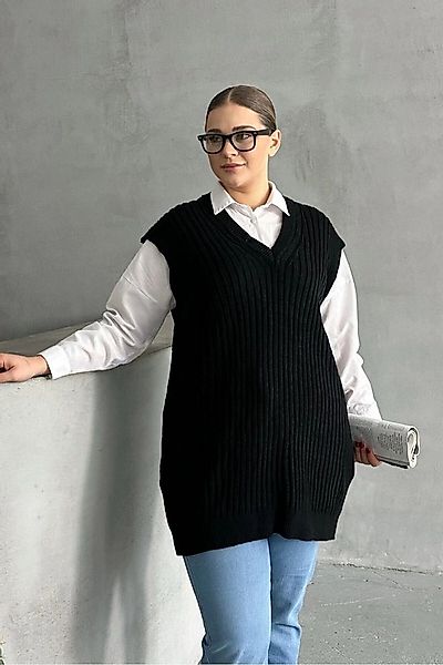 Stil Diva Stricktop Strickpullover in Übergröße mit V-Ausschnitt und kurzen günstig online kaufen