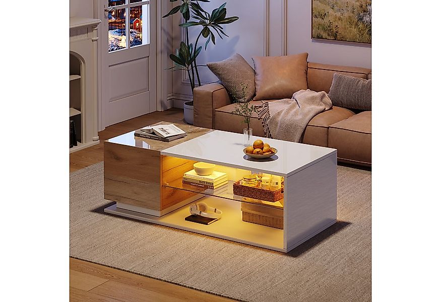 HAUSS SPOLE Couchtisch Hochglanz Couchtisch mit LED-Lichtleiste, Kaffeetisc günstig online kaufen