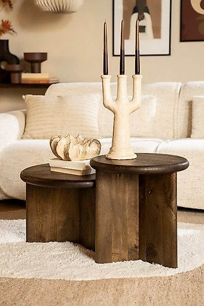 LEVEN Lifestyle Couchtisch Beistelltisch SAVANNE rund braun aus massiv Holz günstig online kaufen