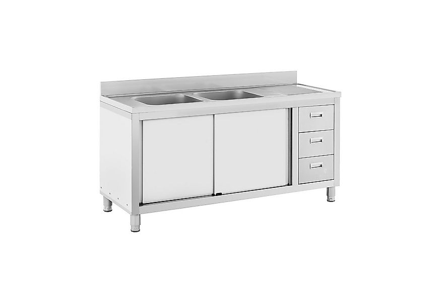 Royal Catering Spülenschrank 160 x 60 x 95 cm Spülenunterschrank 2 Becken j günstig online kaufen