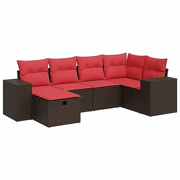 vidaXL 6-Tlg Garten-Sofagarnitur mit Kissen Braun Poly Rattan 3325690 günstig online kaufen