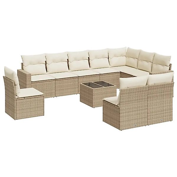 vidaXL 11-Tlg Garten-Sofagarnitur mit Kissen Beige Poly Rattan 3251455 günstig online kaufen