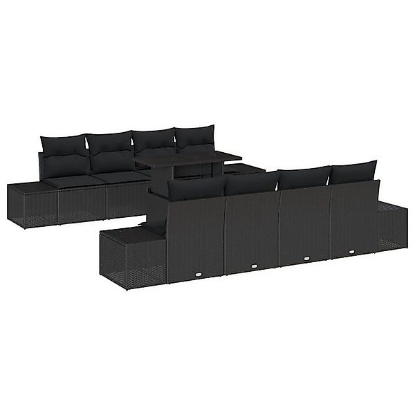 vidaXL Loungesofa 9-teiliges Garten-Sofaset mit Kissen Schwarz Poly-Rattan, günstig online kaufen