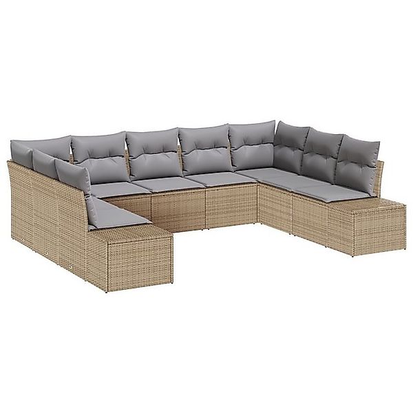 vidaXL Loungesofa 9-teiliges Garten Sofa Set mit Kissen Beige Poly Rattan, günstig online kaufen