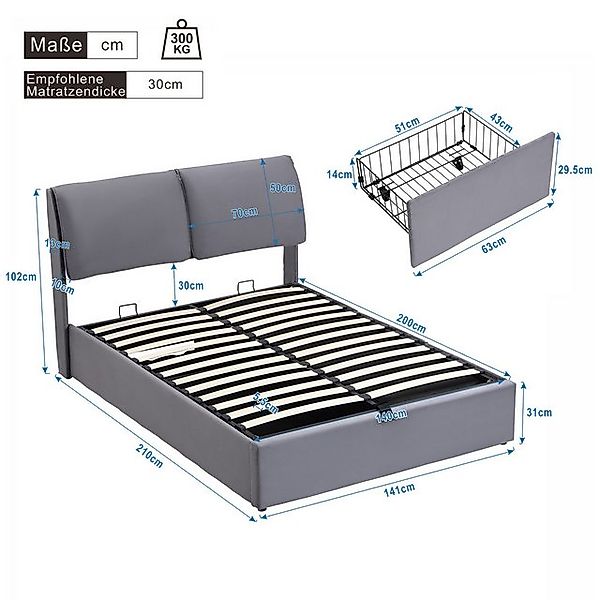 HAUSS SPOLE Polsterbett 140x200 cm hydraulisch mit 3 Schubladen, ohne Matra günstig online kaufen