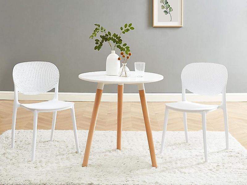Esstisch für 2 Personen - MDF & Buche - Weiß - ROLENA günstig online kaufen