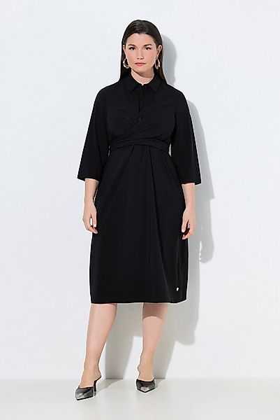Ulla Popken Maxikleid Midikleid Wickeloptik A-Linie Hemdkragen 3/4-Arm günstig online kaufen
