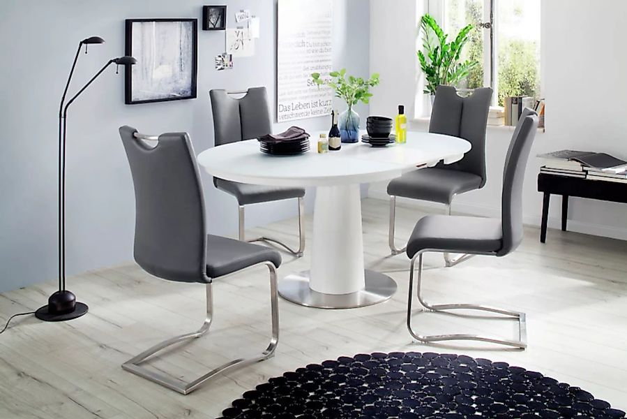 MCA furniture Esstisch "Waris", Esstisch Rund mit Synchronsauszug, Weiß mat günstig online kaufen