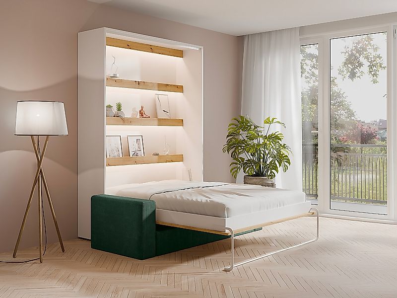 Schrankbett 140 x 200 cm - Manuelle vertikale Öffnung - Mit LEDs - Weiß und günstig online kaufen