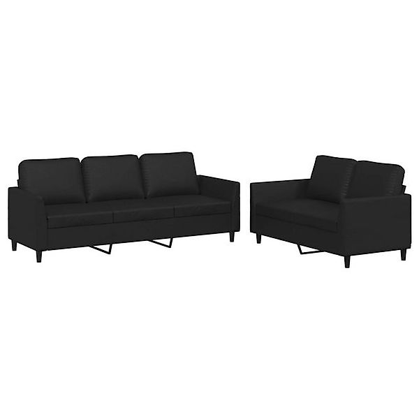 vidaXL Sofa, 2-tlg. Sofagarnitur mit Kissen Schwarz Kunstleder günstig online kaufen