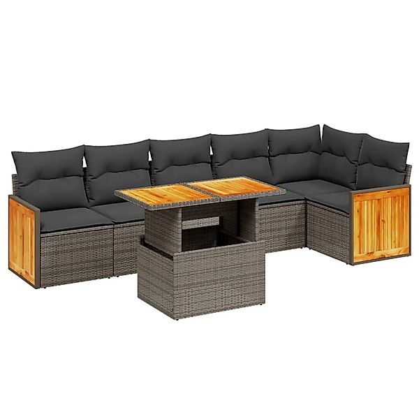 vidaXL 7-Tlg Garten-Sofagarnitur mit Kissen Grau Poly Rattan 3273972 günstig online kaufen