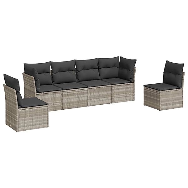 vidaXL 6-Tlg Garten-Sofagarnitur mit Kissen Hellgrau Poly Rattan 3217372 günstig online kaufen