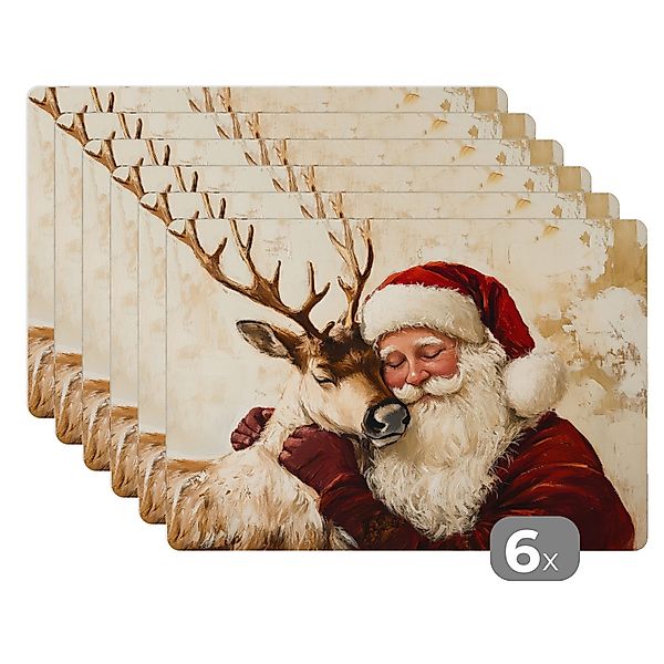 MuchoWow Platzset Weihnachtsmann - Rentier - Weihnachten - Schnee, (6-St), günstig online kaufen