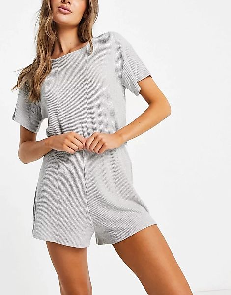 NA-KD – Gerippter Pyjama-Playsuit in Grau günstig online kaufen