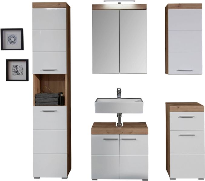 welltime Badmöbel-Set "Avena" Set, 5 Stk. tlg. Hochschrank, WBU, Spiegelsch günstig online kaufen