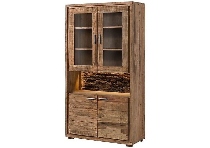 Massivmoebel24 Standvitrine (Vitrine Akazie 98x40x180 natur lackiert BARK # günstig online kaufen