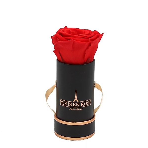 Rosenbox Ø 5 cm Schwarz-Roségold mit einer Roten Rose günstig online kaufen