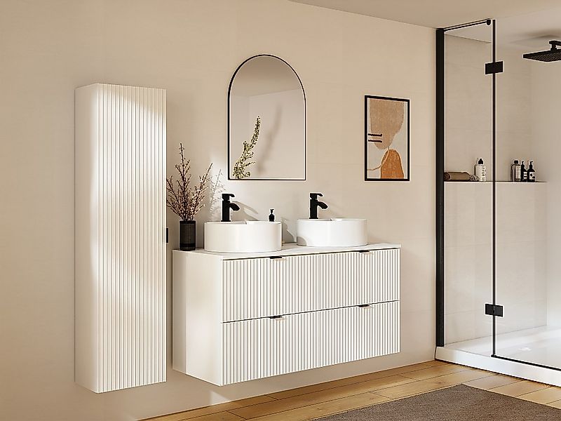 Waschbeckenunterschrank hängend mit Aufsatzwaschbecken & Badhochschrank - S günstig online kaufen