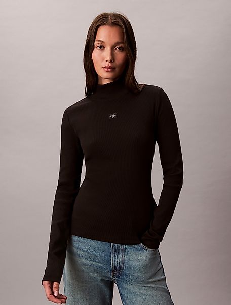 Calvin Klein Jeans Shirttop "LS WOVEN LABEL TURTLENECK", Mit Rundhalsaussch günstig online kaufen