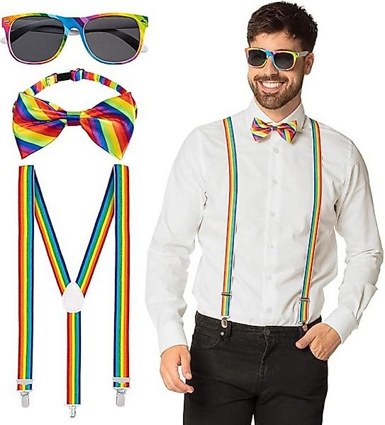 Boland Verkleidungsmaske Partyset Hosenträger, Brille und Fliege, Regenbog günstig online kaufen