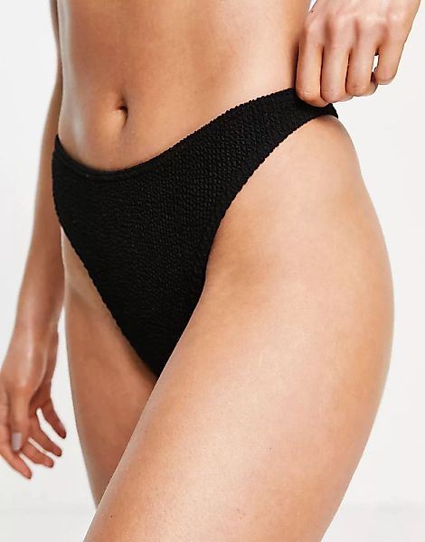 ASOS DESIGN – Mix-and-Match – Schwanrze Tanga-Bikinihose in Crinkle-Optik-S günstig online kaufen