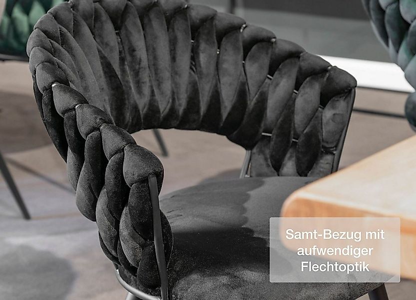 LC Home Esszimmerstuhl »Nancy« Flechtoptik Samt Armlehnstuhl Designerstuhl günstig online kaufen